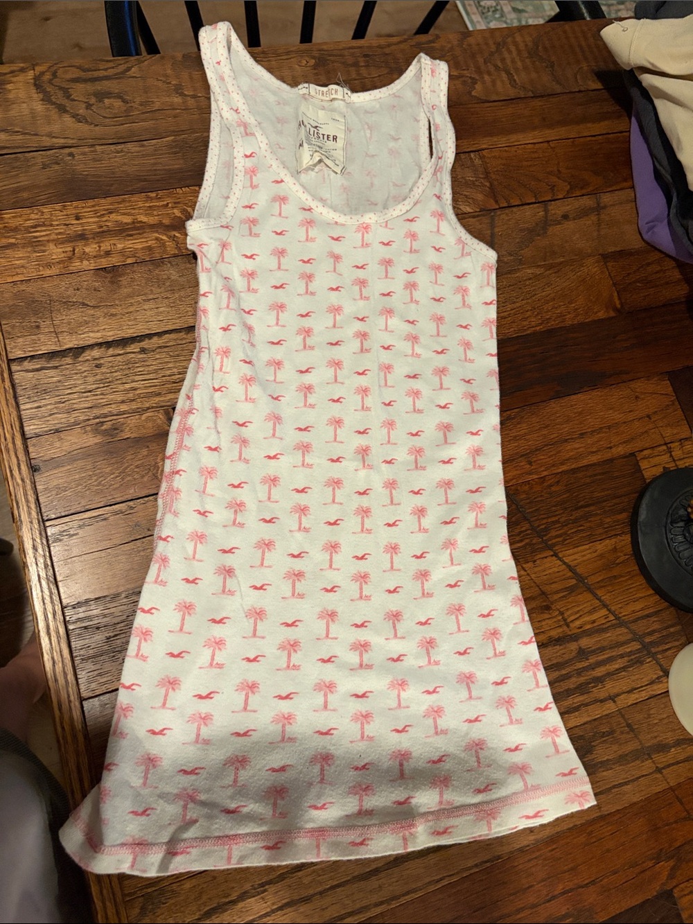 Hollister White Tank Slip Dress with Pink Palm Print